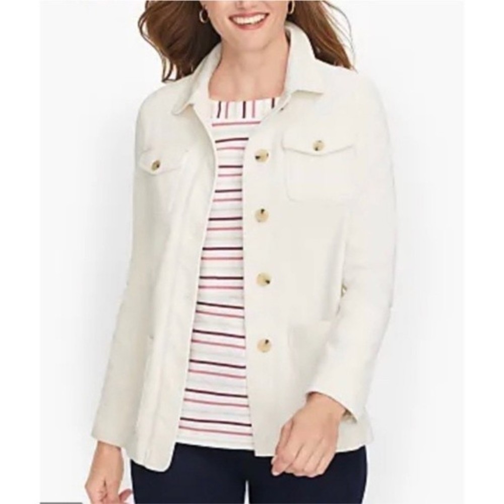 Talbots Corduroy Utility Jacket Collared Button Shacket Ivory